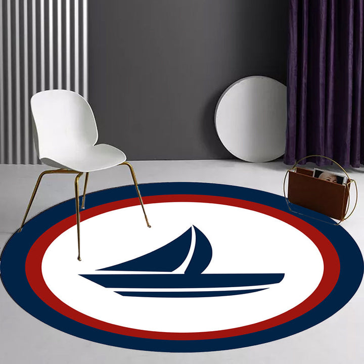 Lisslune | Unique navigation pattern rug with ship and anchor Blue and White children's rug Polyester Washable Pet-friendly Non-slip rug for children's room