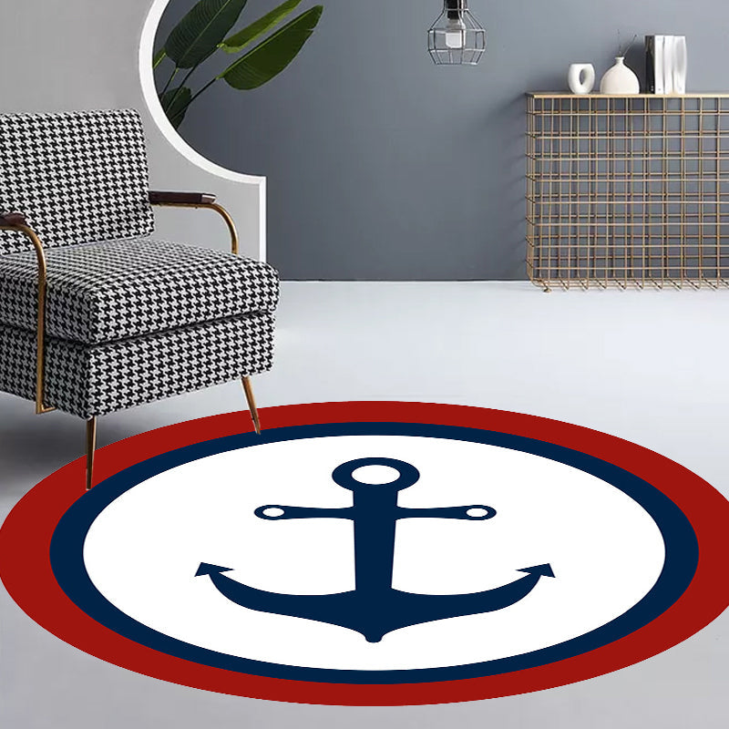 Lisslune | Unique navigation pattern rug with ship and anchor Blue and White children's rug Polyester Washable Pet-friendly Non-slip rug for children's room