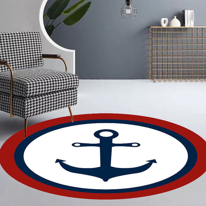 Lisslune | Unique navigation pattern rug with ship and anchor Blue and White children's rug Polyester Washable Pet-friendly Non-slip rug for children's room