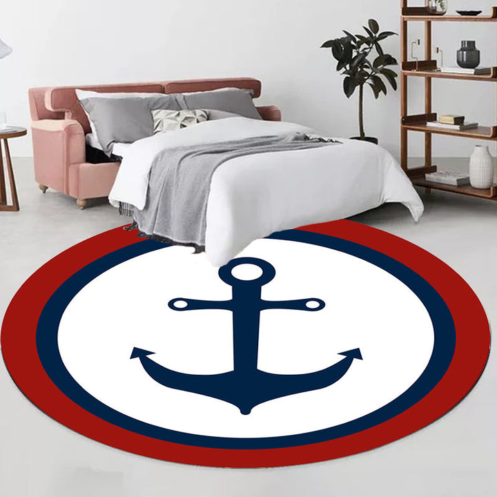 Lisslune | Unique navigation pattern rug with ship and anchor Blue and White children's rug Polyester Washable Pet-friendly Non-slip rug for children's room