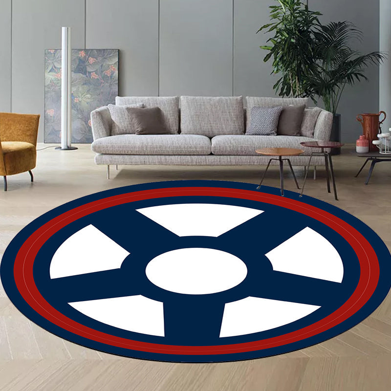 Lisslune | Unique navigation pattern rug with ship and anchor Blue and White children's rug Polyester Washable Pet-friendly Non-slip rug for children's room