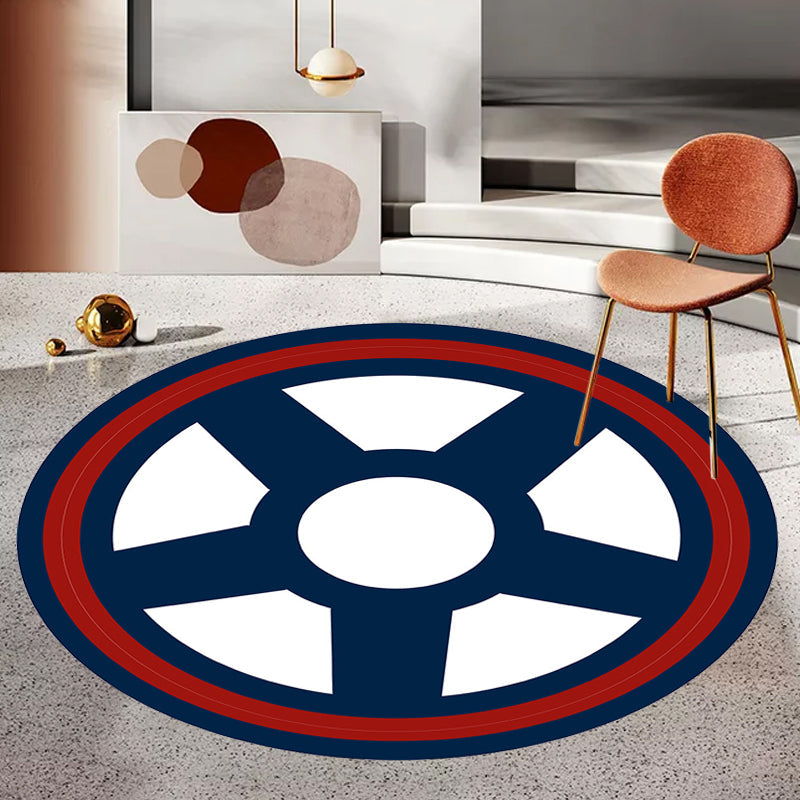 Lisslune | Unique navigation pattern rug with ship and anchor Blue and White children's rug Polyester Washable Pet-friendly Non-slip rug for children's room