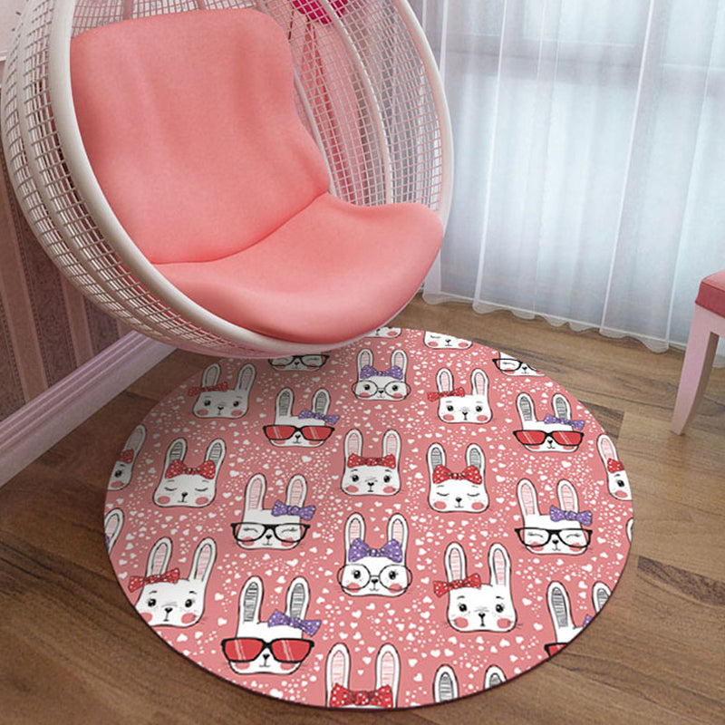Lisslune | pink and blue children's rug polyester cartoon animals pattern rug pet friendly washable non-slip back rug for decoration
