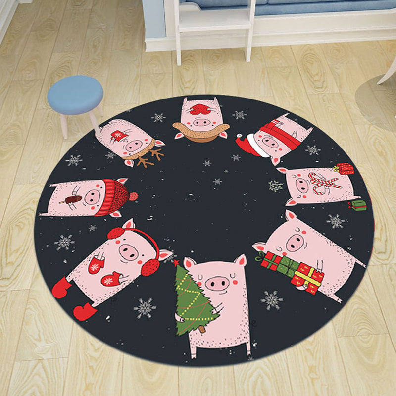Lisslune | pink and blue children's rug polyester cartoon animals pattern rug pet friendly washable non-slip back rug for decoration
