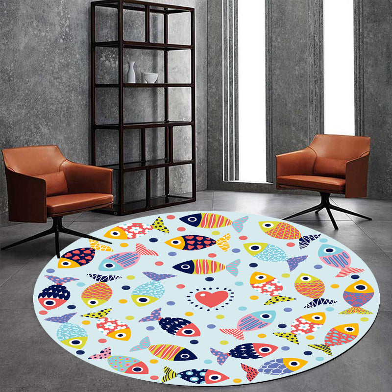 Lisslune | Green and Blue Children's Carpet Polyester Animal and Fish Pattern Carpet Pet Friendly Washable Non-Slip Backing Carpet for Decoration