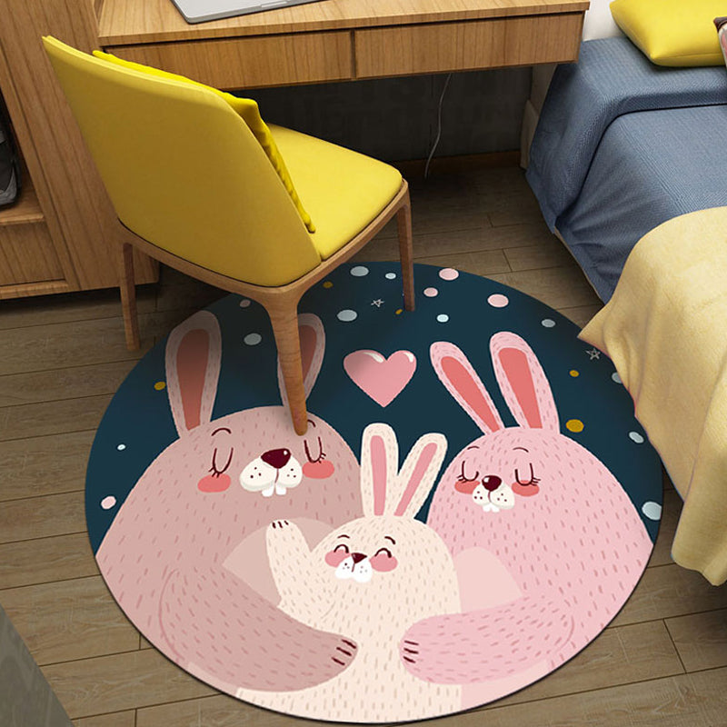 Lisslune | Cute Cartoon Character Pattern Rug Pink Kids Rug Polyester Washable Pet Friendly Non-Slip Rug for the Nursery
