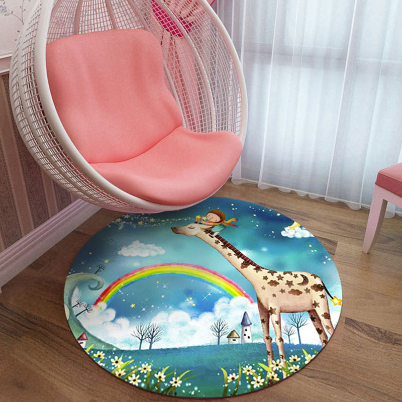 Lisslune | Cute Cartoon Character Pattern Rug Pink Kids Rug Polyester Washable Pet Friendly Non-Slip Rug for the Nursery