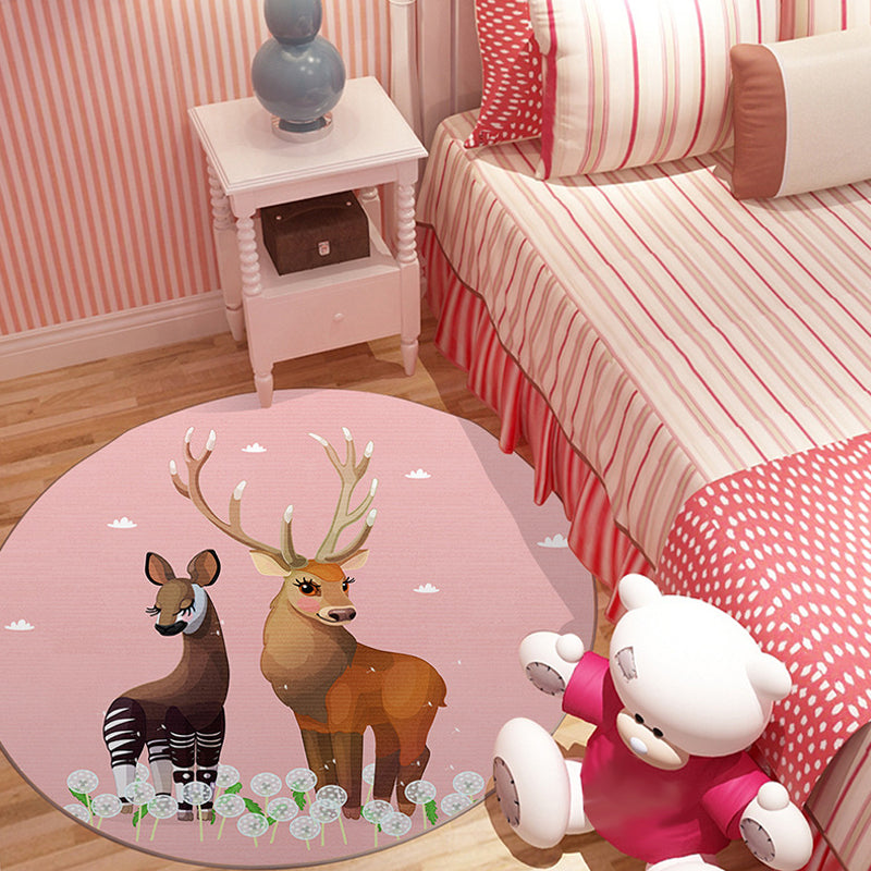 Lisslune | Cute Cartoon Animal Pattern Rug Multicolor Children's Rug Polyester Washable Pet-Friendly Non-Slip Carpet for Kids' Room