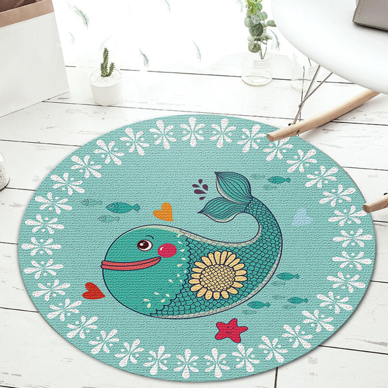 Lisslune | Kids Cartoon Animal Pattern Carpet Apricot and Green Polyester Carpet Washable Pet Friendly Non-Slip Carpet for the Children's Room