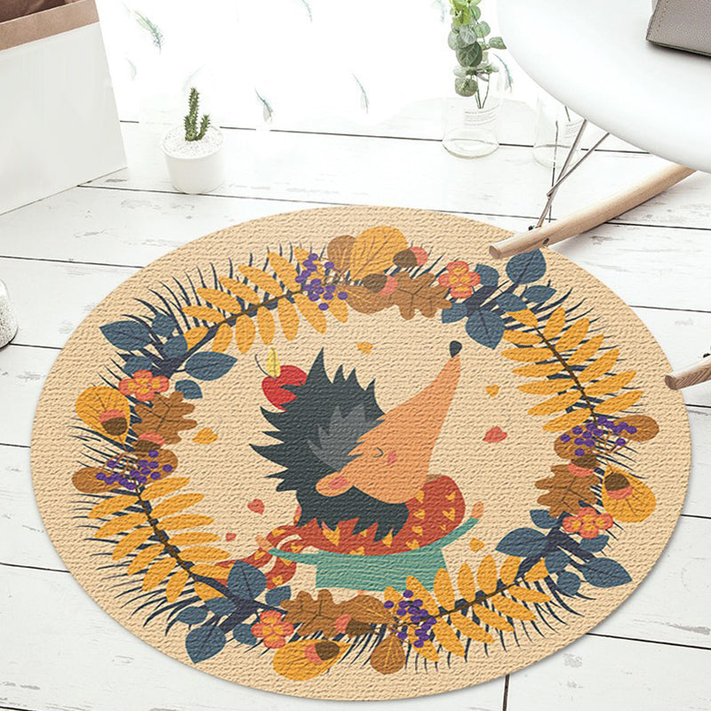 Lisslune | Kids Cartoon Animal Pattern Carpet Apricot and Green Polyester Carpet Washable Pet Friendly Non-Slip Carpet for the Children's Room