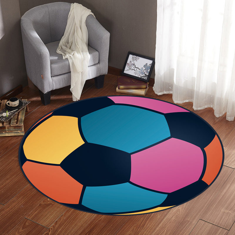 Lisslune | Kids Sports Pattern Rug Multicolored Polyester Rug Washable Pet-Friendly Non-Slip Rug for the Children's Room