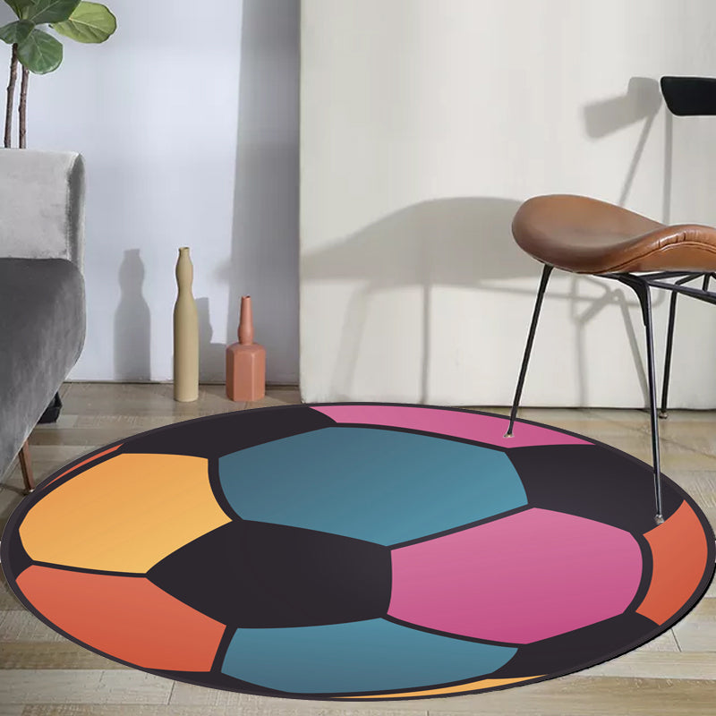 Lisslune | Kids Sports Pattern Rug Multicolored Polyester Rug Washable Pet-Friendly Non-Slip Rug for the Children's Room