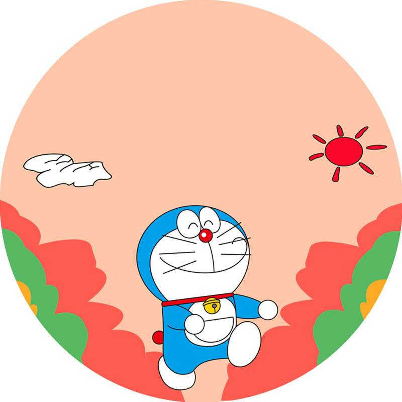 Lisslune | Kids Cartoon Cat Pattern Rug Pink and Red Polyester Carpet Washable Pet Friendly Non-Slip Area Rug for Children's Room