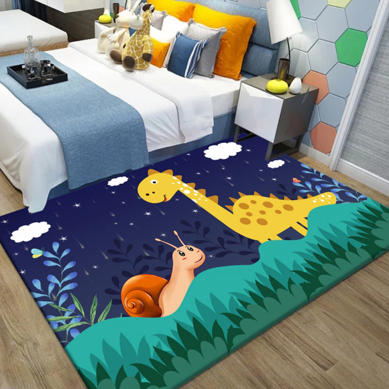 Lisslune | Unique Cartoon Animal Pattern Rug Black and Blue Kids Rug Polyester Pet Friendly Washable Area Rug for Children's Room