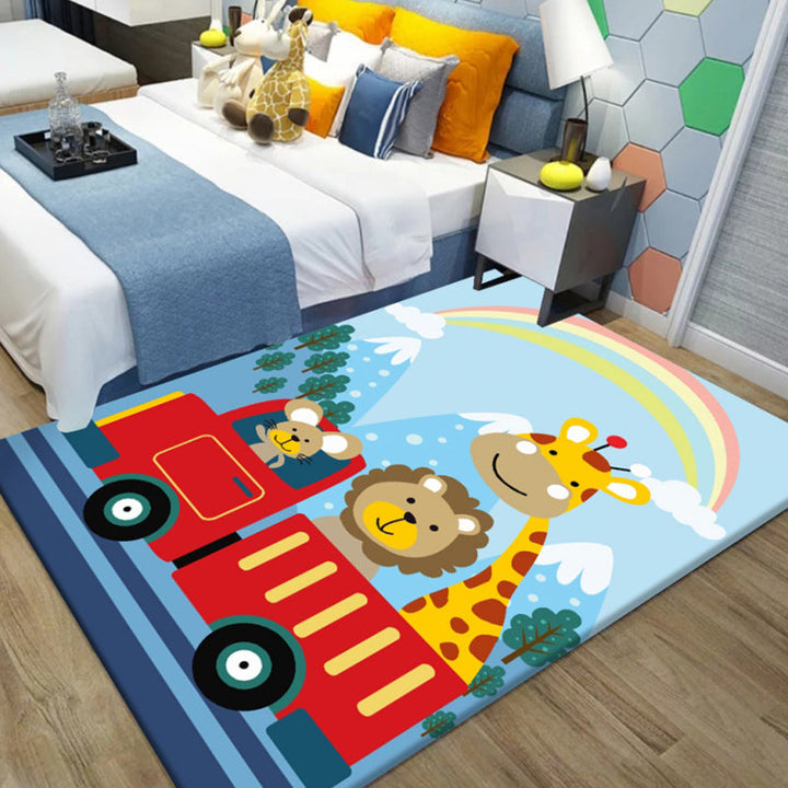 Lisslune | Unique Cartoon Animal Pattern Rug Black and Blue Kids Rug Polyester Pet Friendly Washable Area Rug for Children's Room