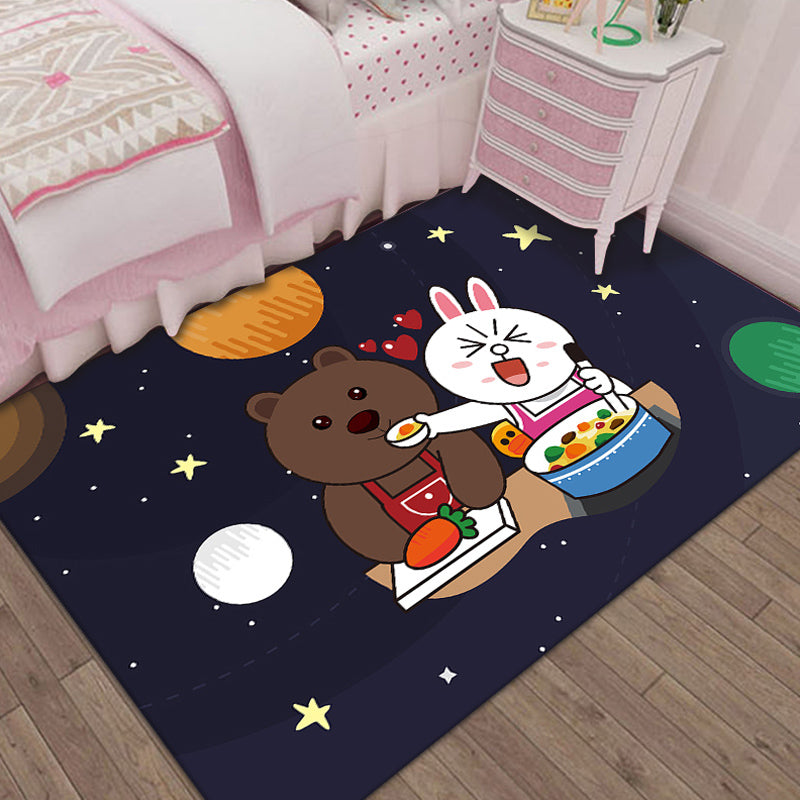 Lisslune | Unique Cartoon Animal Pattern Rug Black and Blue Kids Rug Polyester Pet Friendly Washable Area Rug for Children's Room