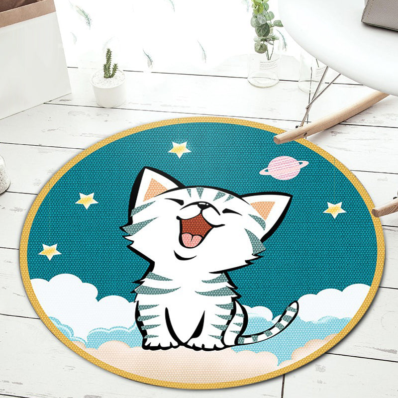 Lisslune | Stylish Cartoon Animal Pattern Carpet Green and Blue Kids Carpet Polyester Pet-Friendly Washable Non-Slip Backing Carpet for Children's Room