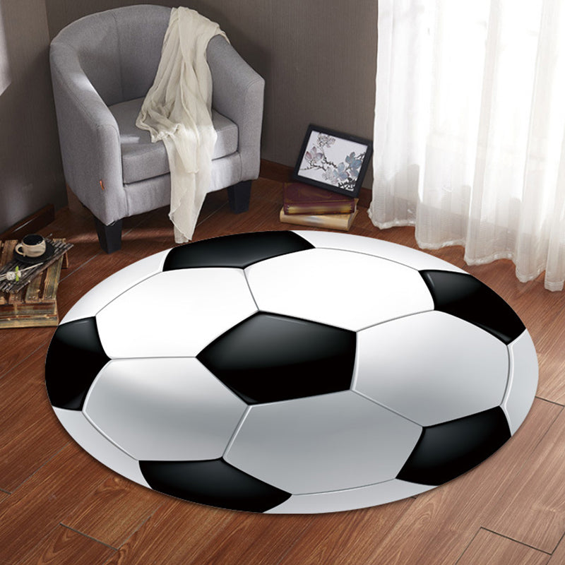 Lisslune | Fancy Sports Pattern Rug Orange and White Children's Rug Polyester Washable Pet-Friendly Non-Slip Rug for the Children's Room