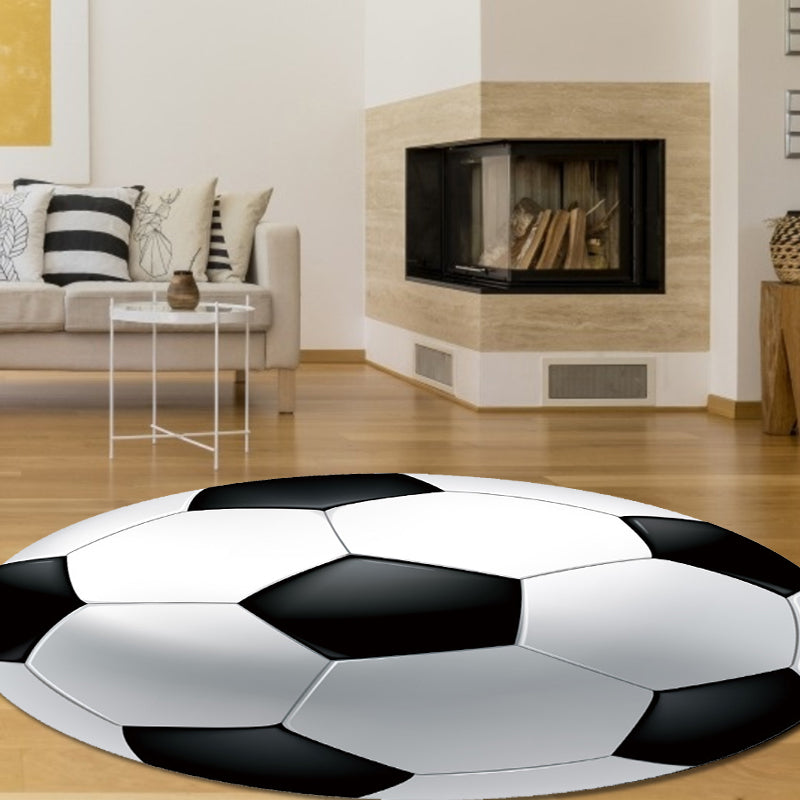 Lisslune | Fancy Sports Pattern Rug Orange and White Children's Rug Polyester Washable Pet-Friendly Non-Slip Rug for the Children's Room