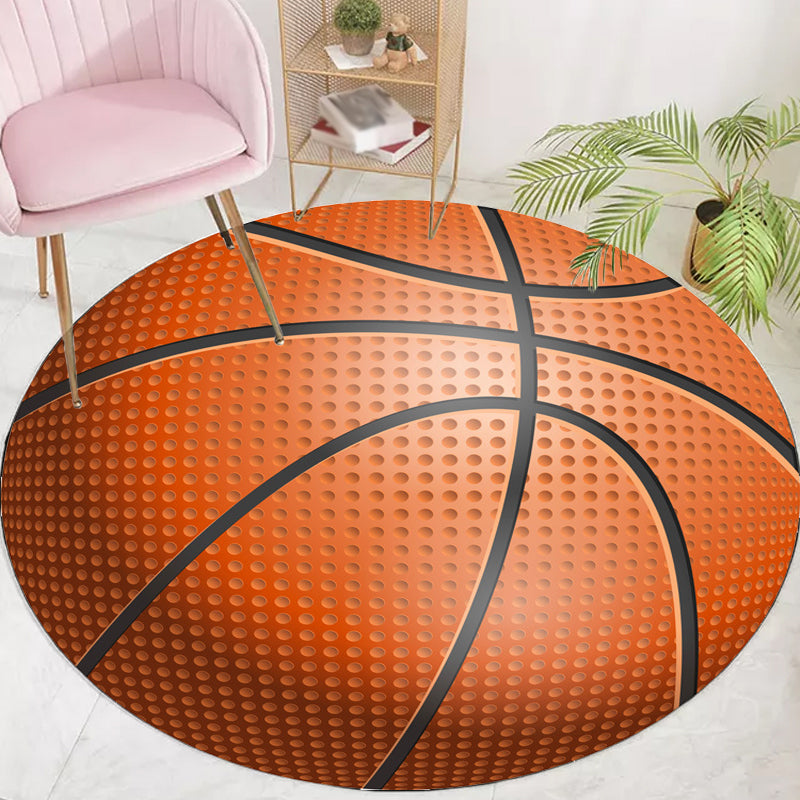 Lisslune | Fancy Sports Pattern Rug Orange and White Children's Rug Polyester Washable Pet-Friendly Non-Slip Rug for the Children's Room