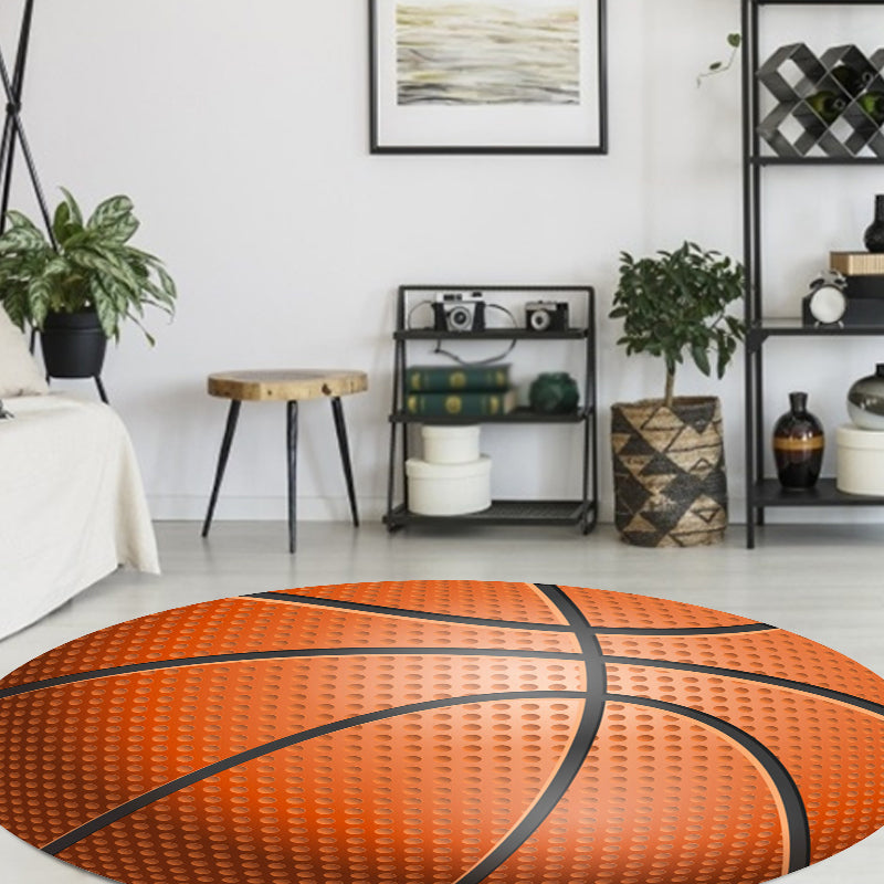 Lisslune | Fancy Sports Pattern Rug Orange and White Children's Rug Polyester Washable Pet-Friendly Non-Slip Rug for the Children's Room
