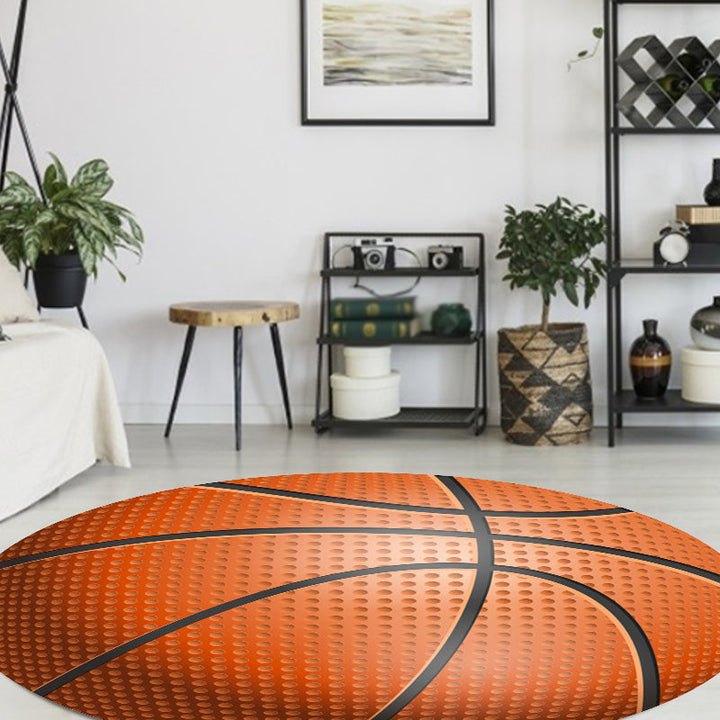 Lisslune | Fancy Sports Pattern Rug Orange and White Children's Rug Polyester Washable Pet-Friendly Non-Slip Rug for the Children's Room