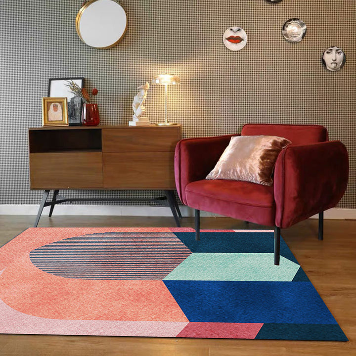 Lisslune | Stylish colorblock striped rug red Casual rug polyester pet-friendly washable rug for the living room