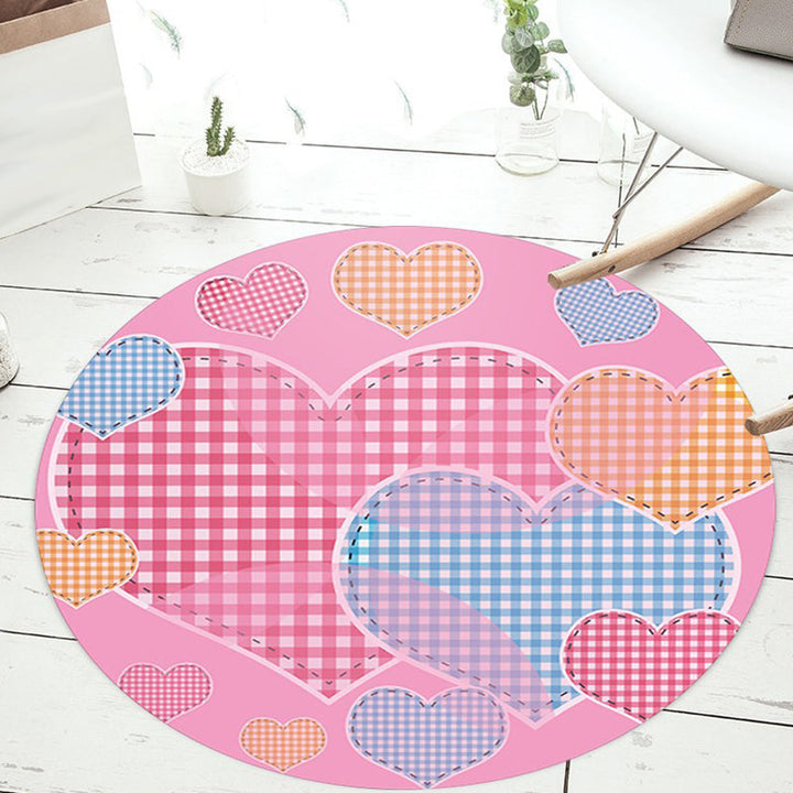 Lisslune | Unusual Heart Pattern Rug with Floral Pink and Blue Children's Rug Polyester Washable Pet Friendly Non-Slip Rug for Children's Room