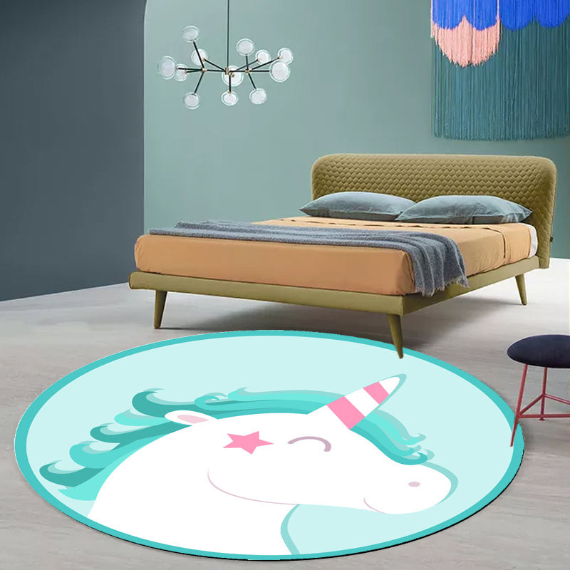 Lisslune | pink and blue children's rug polyester cartoon animals pattern rug pet friendly washable non-slip back rug for decoration
