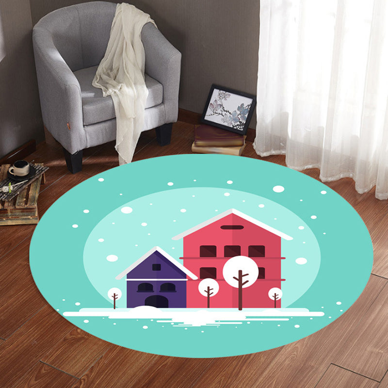 Lisslune | Stylish House Pattern Rug Pink and Green Children's Area Rug Polyester Pet-Friendly Washable Non-Slip Backing Area Rug for Nursery