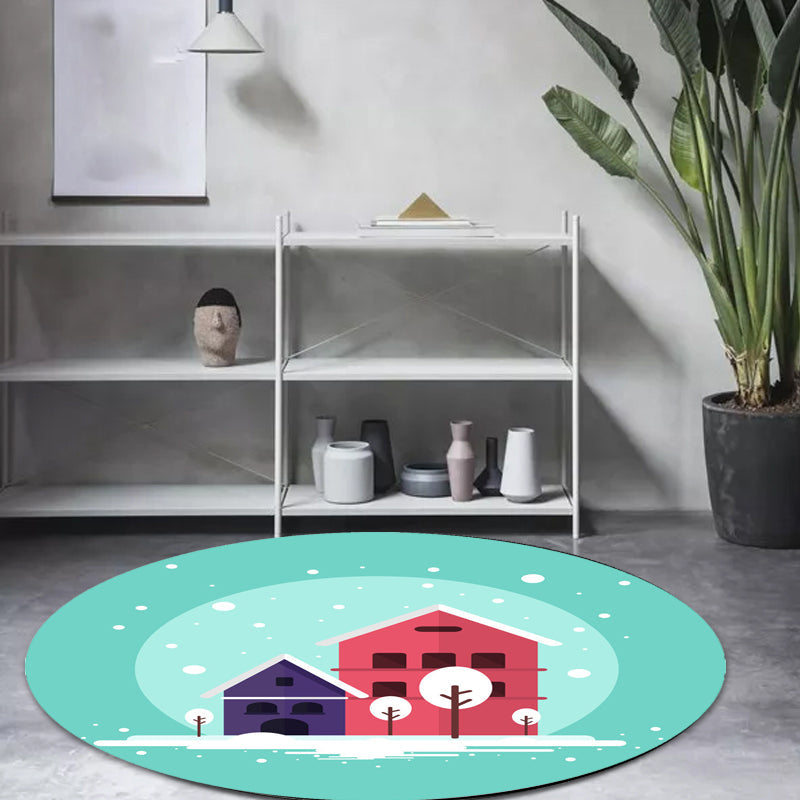 Lisslune | Stylish House Pattern Rug Pink and Green Children's Area Rug Polyester Pet-Friendly Washable Non-Slip Backing Area Rug for Nursery