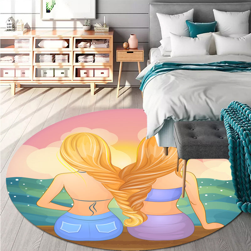 Lisslune | Stylish House Pattern Rug Pink and Green Children's Area Rug Polyester Pet-Friendly Washable Non-Slip Backing Area Rug for Nursery