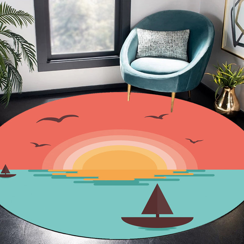 Lisslune | Stylish House Pattern Rug Pink and Green Children's Area Rug Polyester Pet-Friendly Washable Non-Slip Backing Area Rug for Nursery