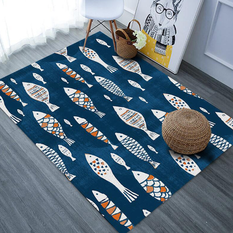 Lisslune | Beautiful cartoon animal pattern rug with fish Multicolored children's rug Polyester Washable Pet-friendly non-slip rug for the children's room