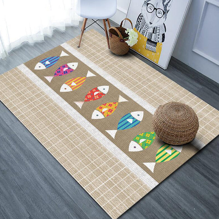Lisslune | Beautiful cartoon animal pattern rug with fish Multicolored children's rug Polyester Washable Pet-friendly non-slip rug for the children's room
