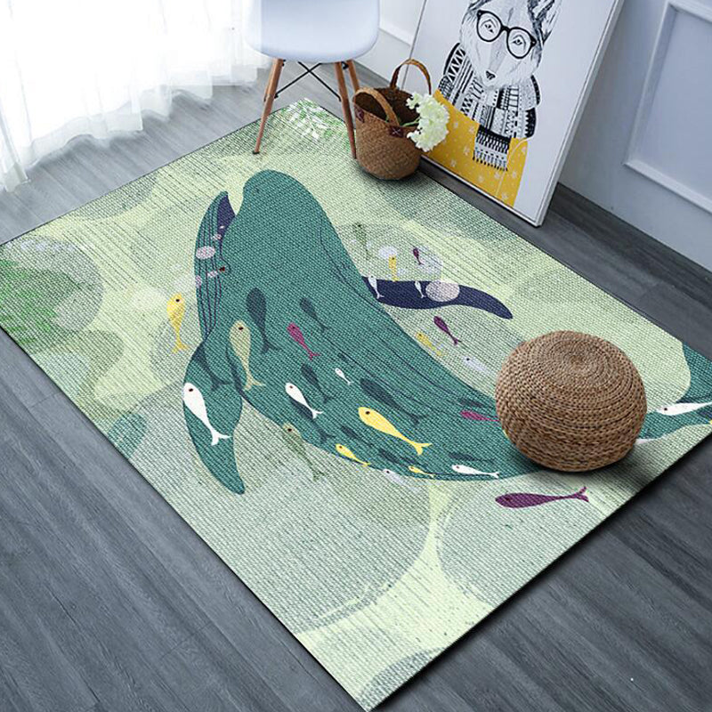 Lisslune | Beautiful cartoon animal pattern rug with fish Multicolored children's rug Polyester Washable Pet-friendly non-slip rug for the children's room