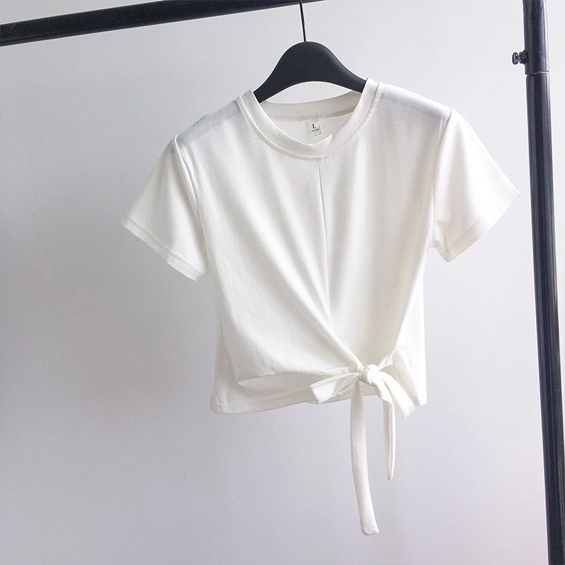 Women's Cropped T-Shirt with Side Knot and Casual Fit