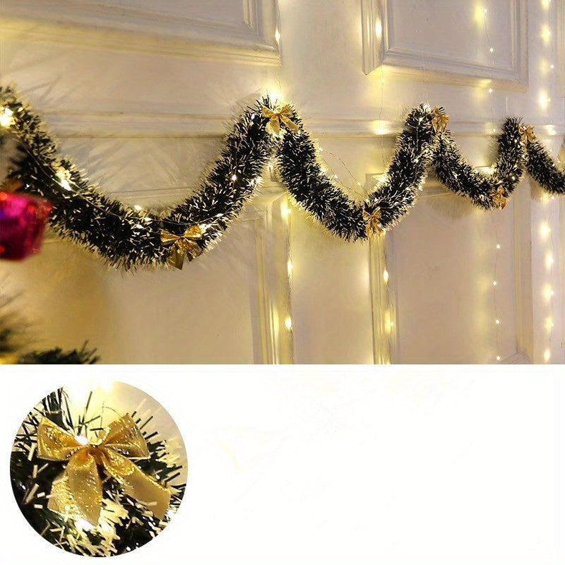 Lisslune | LumaTinsel LED Christmas Garland – Set of 2 Wireless Metallic String Lights with Warm Lighting