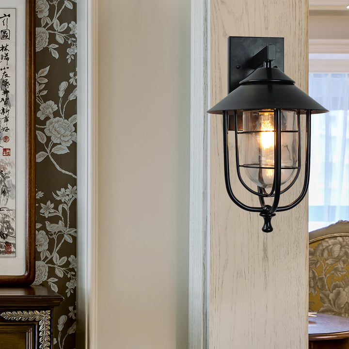 Skørter | 1 Radiant Clear Glass Wall Lamp Light Industrial Black Cage Living Room Lighting Fixture