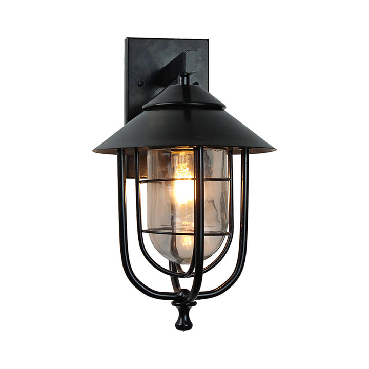 Skørter | 1 Radiant Clear Glass Wall Lamp Light Industrial Black Cage Living Room Lighting Fixture
