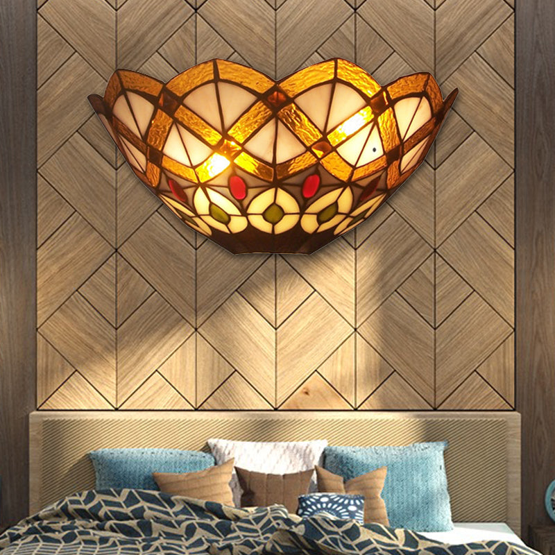 Lisslune | Stained glass bowl wall lamp with peacock design 2 lights Victorian wall lamp