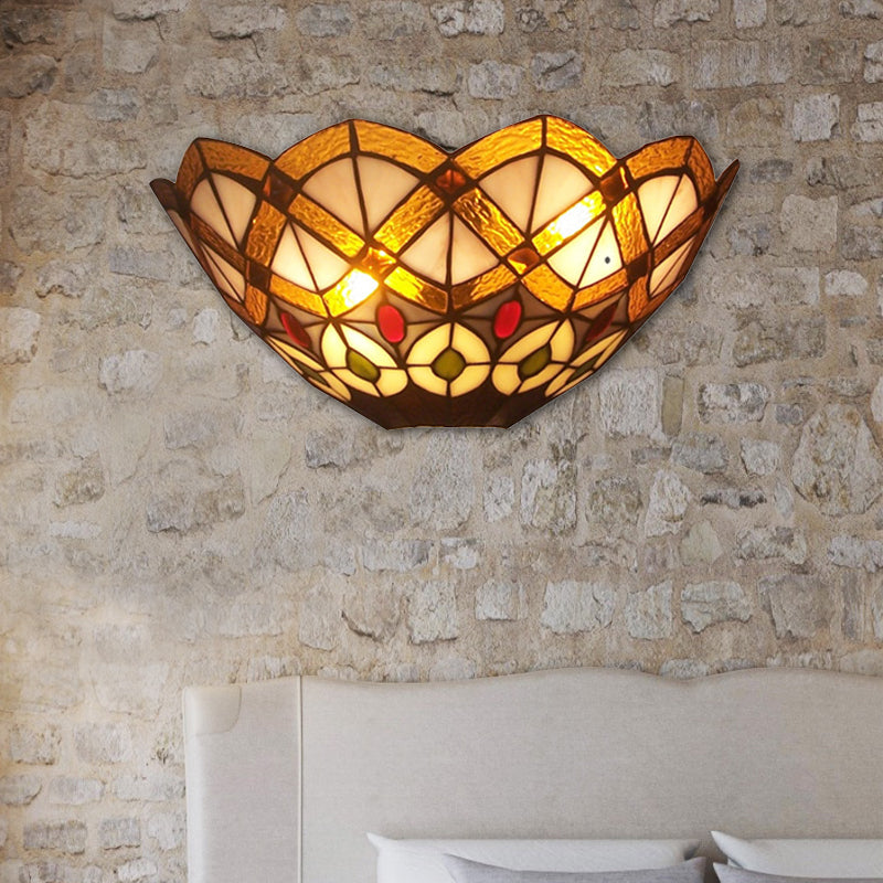 Lisslune | Stained glass bowl wall lamp with peacock design 2 lights Victorian wall lamp