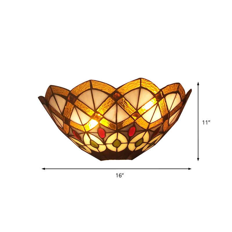 Lisslune | Stained glass bowl wall lamp with peacock design 2 lights Victorian wall lamp