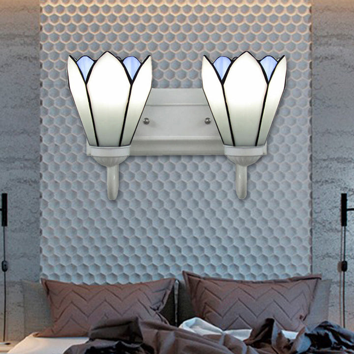 Lisslune | 2 Heads Wall Mounted Tiffany Lily White Glass Wall Light Fixture for Bedroom