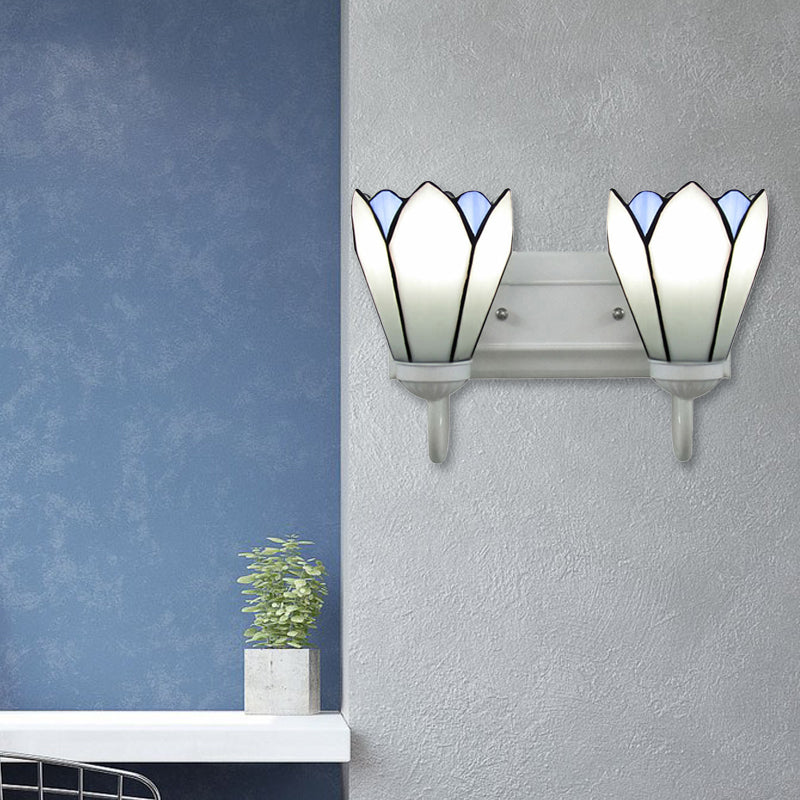 Lisslune | 2 Heads Wall Mounted Tiffany Lily White Glass Wall Light Fixture for Bedroom