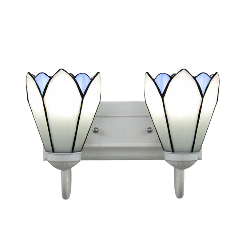 Lisslune | 2 Heads Wall Mounted Tiffany Lily White Glass Wall Light Fixture for Bedroom
