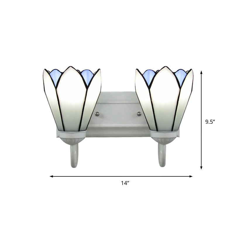 Lisslune | 2 Heads Wall Mounted Tiffany Lily White Glass Wall Light Fixture for Bedroom