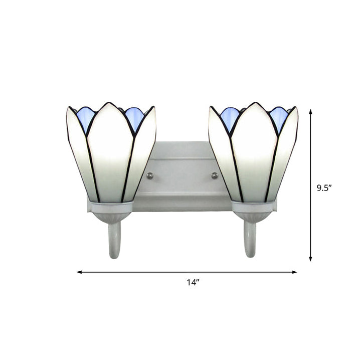 Lisslune | 2 Heads Wall Mounted Tiffany Lily White Glass Wall Light Fixture for Bedroom