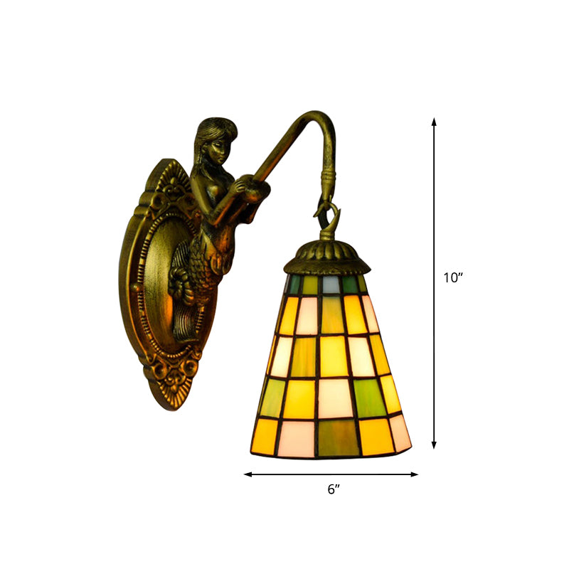 Lisslune | 1 Main Element Wall Lamp Tiffany Grid Pattern Blue/Green Glass Wall Lamp for Hallway