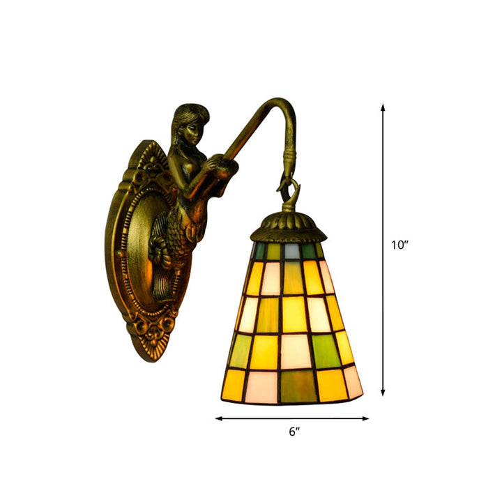 Lisslune | 1 Main Element Wall Lamp Tiffany Grid Pattern Blue/Green Glass Wall Lamp for Hallway